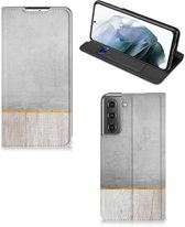 Magnet Case Cadeau voor Vader Geschikt voor Samsung Galaxy S21 FE Smartphone Hoesje Wood Beton