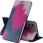 Voor iPhone XS Max Voltage Aquarel Patroon Huid Voel Magnetische Horizontale Flip PU Lederen Case met Houder (Berry)