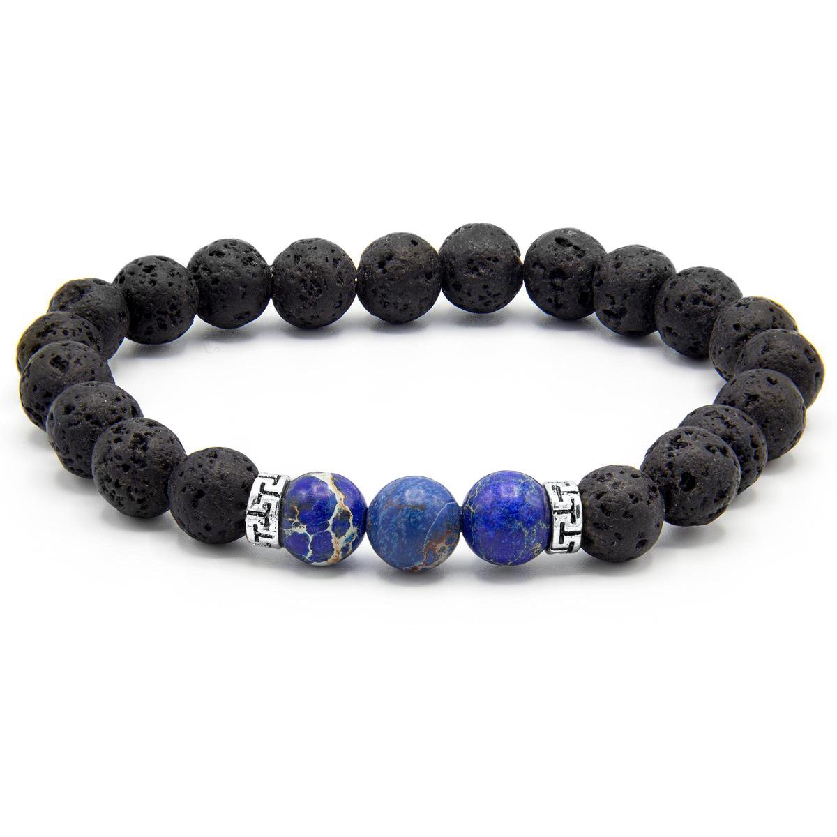 Victorious Zwart Lavasteen Blauw Natuurstenen Kralenarmband – Unisex Armband – 17.5cm