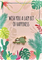 Wenskaart met Luiaard Broche en Envelop | Verjaardagskaart “Don’t Hurry Be Happy” met Broche |  Klein Cadeautje met Ansichtkaart | Grappige Leuke Sloth Pin Cute