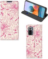 Magnet Case Xiaomi Redmi Note 10 Pro Telefoon Hoesje Roze Bloemen