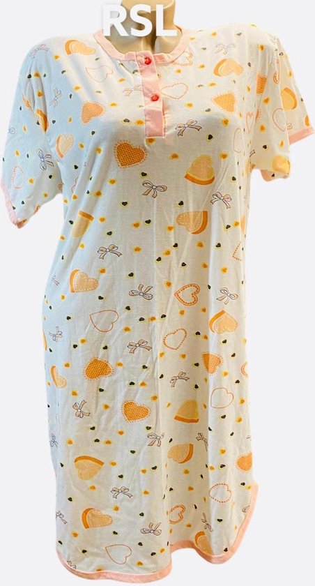 Dames katoenen nachthemd korte mouw met harten XXL 42-44 wit/zalmroze |  bol.com