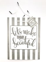 6 Cadeautasjes / Geschenktasjes - Let's make today beautiful - Grijs/Wit - Afmeting: 18 x 23 x 8 cm