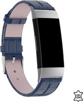 Q-DESYN Fitbit Charge 3 & 4 bandje - Leer - Blauw - Krokodillen patroon