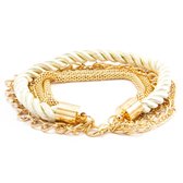 Victorious Touw & Metalen Armband Dames – Wit Touw/Roségouden Ringen – 20cm