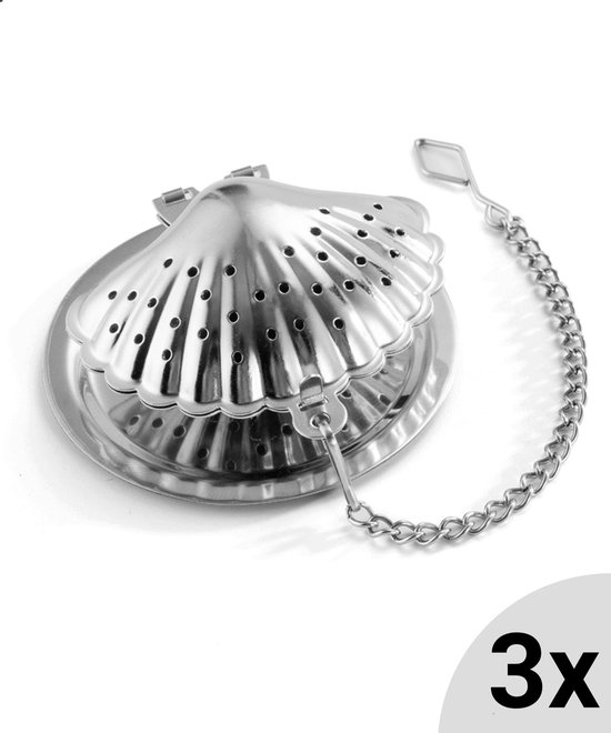 Theezeef in schelpvorm inclusief lekplaatje - Set van 3 stuks - Thee ei voor losse thee - Theefilter voor losse thee- Thee infuser