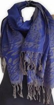 Lange Dames Sjaal - Blauw - Grijs - Met Print 170 x 70cm