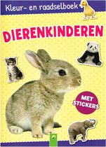 Dierenkinderen kleur- en raadselboek met 12 kleurpotloden/ groot formaat