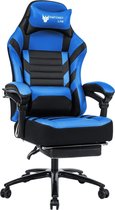Game Hero FL Gamingstoel - Game Stoel - Bureaustoel - Vaste Armleuningen - Stoel Met Hoofdleuning & Kussen - Uitschuifbare Voetensteun - Blauw
