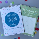 Verjaardagskalender - A4 - confetti - vrolijk - kalender - feest - familiekalender - verjaardag - inkollors - blauw
