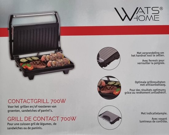 Watshome mini-contactgrill 700 Watt SE-100G 23 x 14.5 cm, tosti-ijzer,  croque-monsieur | bol.com