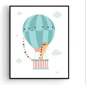 Poster Giraf in een Luchtballon - Kinderkamer - Dierenposter - Babykamer / Kinderposter - Babyshower Cadeau - Muurdecoratie - 40x30cm A3 - Postercity