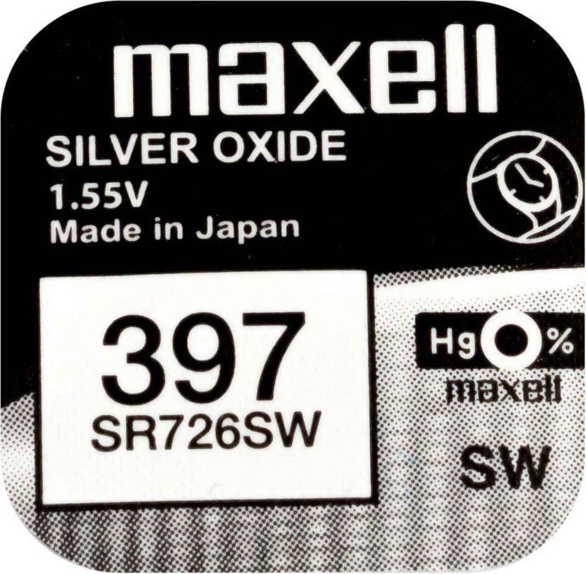 MAXELL 397 / SR726SW zilveroxide knoopcel horlogebatterij 2 (twee) stuks