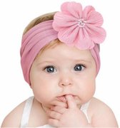 Baby Haarband Bloem Roze| Dreumes Peuter Kleuter Haarband | Haarband met Roze Bloem | Headwrap Meisje| | Baby Hoofdband| Nylon Tulband| Kraamcadeau | Babyshower Cadeau | Newbornshoot Haaracce