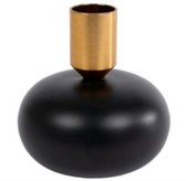 Geschenkset - Kandelaars - Kaarsen - bolvormig S - metaal - zwart - goud - 8x10cm