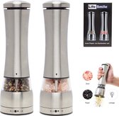 Peper en Zoutmolen set elektrisch - Zilver - 2 Stuks - RVS - Cadeau - Maalgraad Verstelbaar - LED Lamp