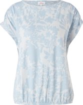 s.Oliver Dames Shirt Korte Mouw - Losse Pasvorm - Brede Halslijn - Bloemenprint - Lichtblauw - Maat XXL (44)