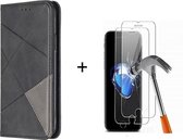 GSMNed - Leren telefoonhoesje zwart - Luxe iPhone 7/8/SE hoesje - portemonnee - pasjeshouder iPhone 7/8/SE - zwart - 1x screenprotector iPhone 7/8/SE
