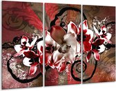 GroepArt - Schilderij -  Orchidee - Rood, Wit, - 120x80cm 3Luik - 6000+ Schilderijen 0p Canvas Art Collectie