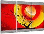 GroepArt - Schilderij -  Boom - Rood, Geel, Grijs - 120x80cm 3Luik - 6000+ Schilderijen 0p Canvas Art Collectie