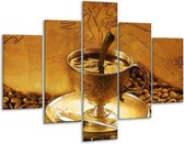Glasschilderij -  Koffie - Bruin, Geel - 100x70cm 5Luik - Geen Acrylglas Schilderij - GroepArt 6000+ Glasschilderijen Collectie - Wanddecoratie- Foto Op Glas