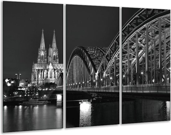 GroepArt - Schilderij -  Brug - Grijs, Zwart, Wit - 120x80cm 3Luik - 6000+ Schilderijen 0p Canvas Art Collectie