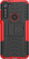 Motorola Moto G8 Power Hoesje - Mobigear - Tire Serie - Hard Kunststof Backcover - Zwart / Rood - Hoesje Geschikt Voor Motorola Moto G8 Power