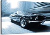 Schilderij Op Canvas - Groot -  Auto, Mustang - Blauw, Wit - 140x90cm 1Luik - GroepArt 6000+ Schilderijen Woonkamer - Schilderijhaakjes Gratis