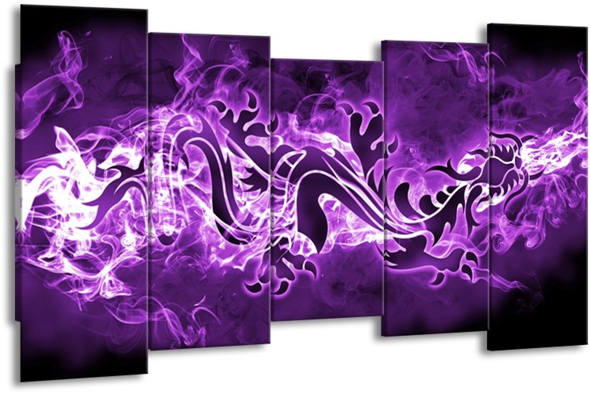 GroepArt - Canvas Schilderij - Abstract - Paars, Wit - 150x80cm 5Luik- Groot Collectie Sch