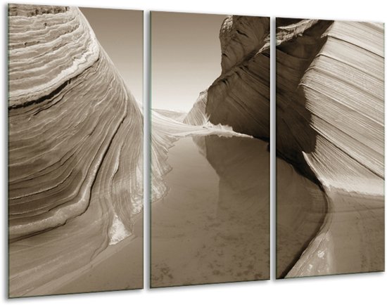 GroepArt - Schilderij -  Zand - Sepia - 120x80cm 3Luik - 6000+ Schilderijen 0p Canvas Art Collectie