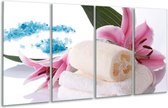 GroepArt - Glasschilderij - Spa - Roze, Wit, Blauw - 160x80cm 4Luik - Foto Op Glas - Geen Acrylglas Schilderij - 6000+ Glasschilderijen Collectie - Wanddecoratie