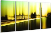 GroepArt - Glasschilderij - Londen - Geel, Groen, Zwart - 160x80cm 4Luik - Foto Op Glas - Geen Acrylglas Schilderij - 6000+ Glasschilderijen Collectie - Wanddecoratie