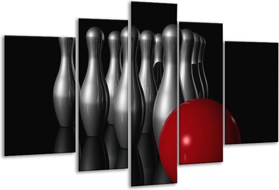 Glasschilderij Bowlen - Zilver, Wit, Rood - 170x100cm 5Luik - Foto Op Glas - Geen Acrylglas Schilderij - 6000+ Glasschilderijen Collectie - Wanddecoratie