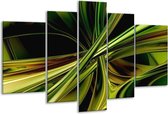 Glasschilderij Abstract - Groen, Zwart, Geel - 170x100cm 5Luik - Foto Op Glas - Geen Acrylglas Schilderij - 6000+ Glasschilderijen Collectie - Wanddecoratie