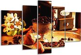 Glasschilderij Koffie - Bruin, Geel - 170x100cm 5Luik - Foto Op Glas - Geen Acrylglas Schilderij - 6000+ Glasschilderijen Collectie - Wanddecoratie