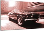 Glasschilderij Auto, Mustang - Bruin, Rood - 120x70cm 1Luik - Foto Op Glas - Geen Acrylglas Schilderij - GroepArt 6000+ Glasschilderijen Art Collectie - Wanddecoratie - Woonkamer - Slaapkamer