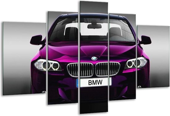 Glasschilderij BMW - Paars, Grijs, Zwart - 170x100cm 5Luik - Foto Op Glas - Geen Acrylglas Schilderij - 6000+ Glasschilderijen Collectie - Wanddecoratie
