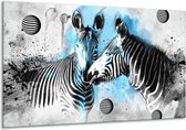 GroepArt - Schilderij - Zebra. Blauw. Zwart. Luik - Zwart, Wit En Blauw - 70 X 120 Cm