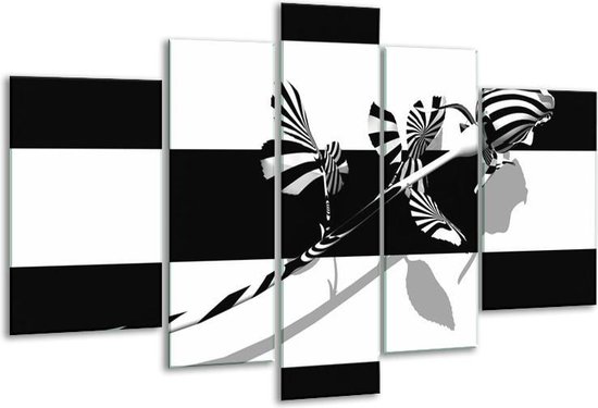 Glasschilderij Roos - Zwart, Wit, Grijs - 170x100cm 5Luik - Foto Op Glas - Geen Acrylglas Schilderij - 6000+ Glasschilderijen Collectie - Wanddecoratie