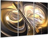 Glasschilderij Abstract - Goud, Zilver, Geel - 120x80cm 3Luik - Foto Op Glas - Geen Acrylglas Schilderij - GroepArt 6000+ Glas Art Collectie - Maatwerk Mogelijk