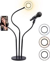 Multitasking - opnemen -selfie ring- met microfoon houder - videobellen - youtube - instagram -zingen - universeel -smartphones tik tok- hot product - - led - verstelbaar - dimbaar - video - 