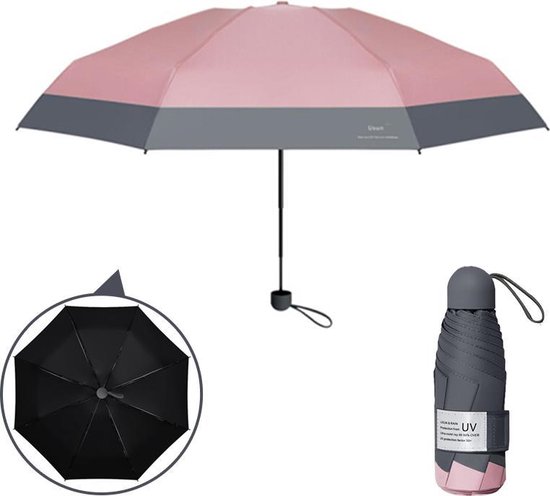 TDR -Zonneparaplu UV paraplu met UV-SPF 50+-bescherming - bescherming tegen regen en de zon -(19 x 5 cm)- compact en lichtgewicht - past makkelijk in handtas – Opvouwbaar - Roze