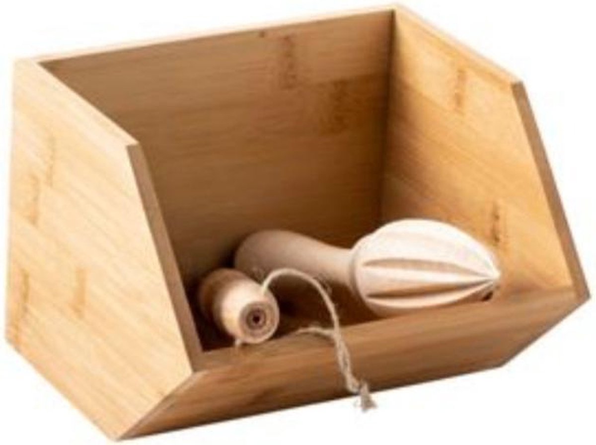 Opbergdoos Opbergbox Organiser Stapelbaar Bamboe Multifunctioneel voor Keuken of Kantoor H13/B17/D15,5 cm