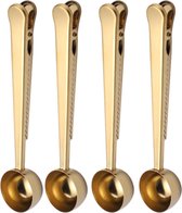 House of Husk™ Koffie Schepje Goud Set 4 - Vershoudclips met Lepel - Koffie Maatschepje - Afsluitclip - Zakkensluiter - Multifunctioneel - 17 Centimer