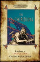 Boekomslag van 'The Enchiridion' door Epictetus, met een afbeelding van een man die schrijft.