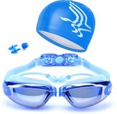Zwembril set - Oordopjes, badmuts, neusklem en duikbril - Blauw