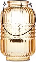 London Lantaarn voor Kaarsen - Binnen en Buiten - Windlicht - Tafellamp - Glas - Oranje - 24cm