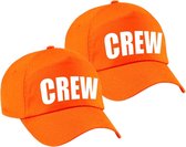 2x stuks crew personeelspet  / baseball cap oranje met witte bedrukking voor kinderen - personeel / staff - Holland / Koningsdag