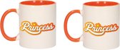 4x stuks Koningsdag Princess beker / mok wit en oranje - 300 ml - oranje bekers