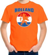 Oranje fan t-shirt voor kinderen - Holland met oranje leeuw - Nederland supporter - Koningsdag / EK / WK shirt / outfit 110/116